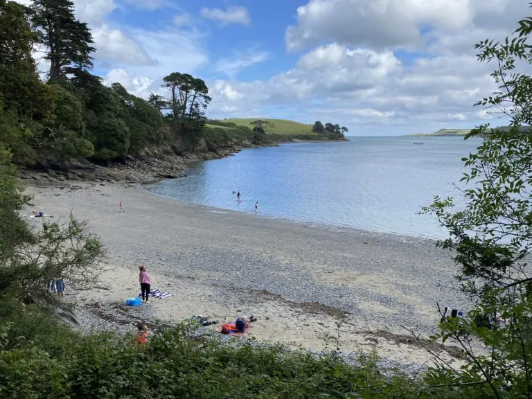 A view across Falmouth Bay from one of the town’s sandy beaches on a clear summer’s day