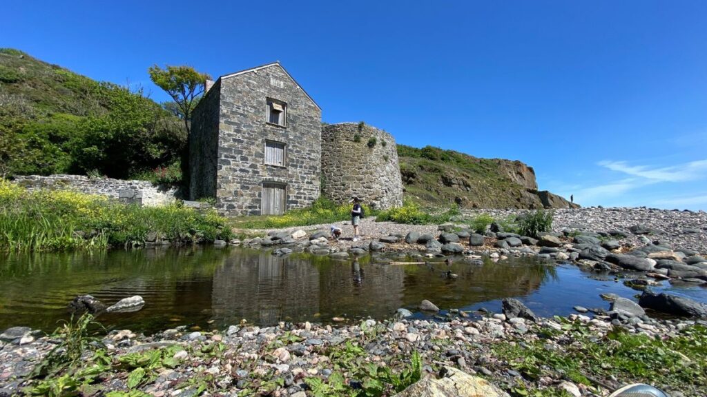 The Old Serpentine Works on The Lizard, with traditional stonecraft buildings where Cornwall's unique serpentine rock is carved and polished.