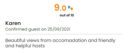 A screencap of a review of a holiday cottage scoring 9 out of 10